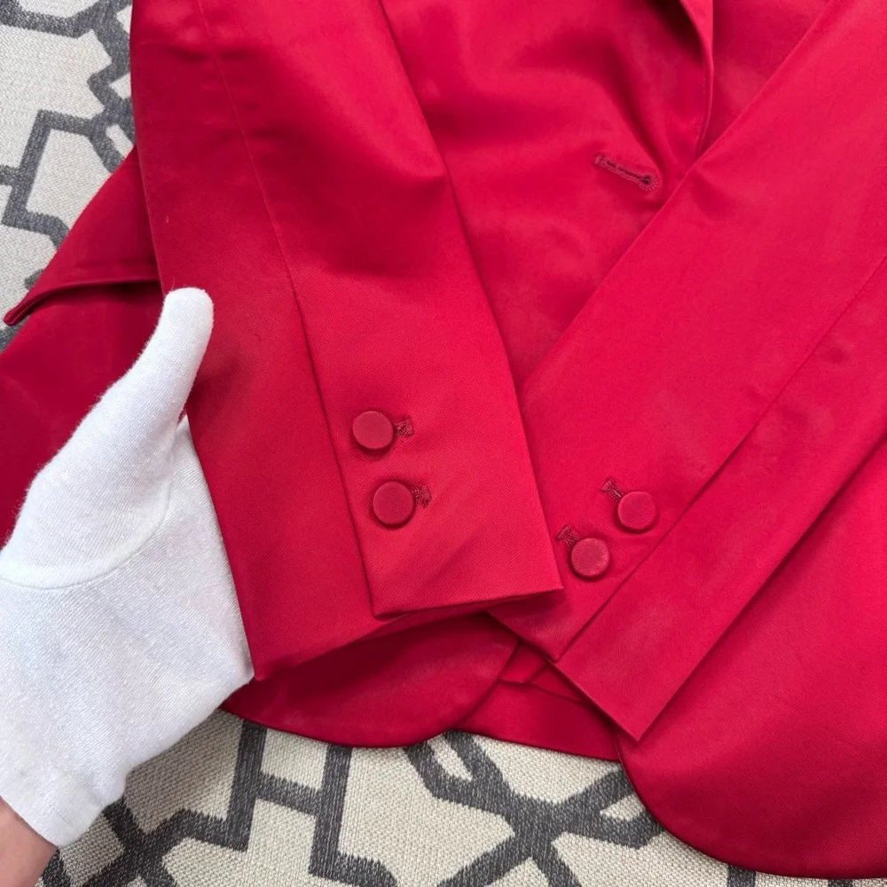 L’Agence Chamberlain Dark Tango Red Satin Single Breasted V Neck Blazer Sz 2